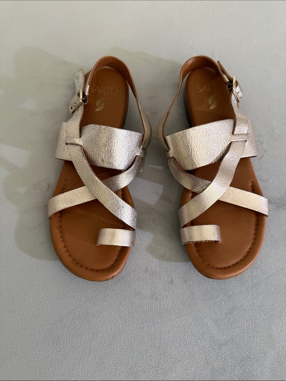 SARTO By Franco Sarto Metallic Crisscross Slingback Sandals - Rose Gold